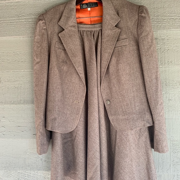 Women’s VTG 80s Wool Midi Skirt Suit Lined Tweed Brown Classic Fall  Preppy - Picture 2 of 12